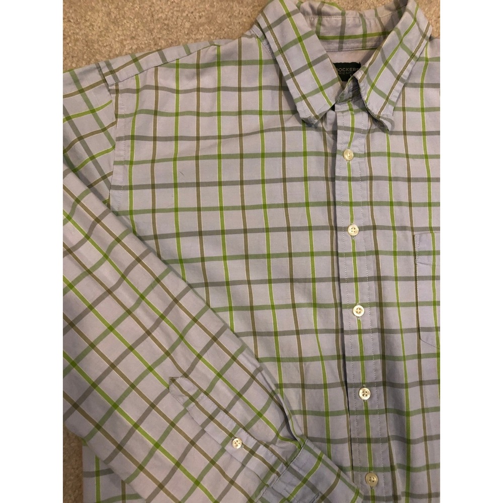 Dockers Premium Mens XL Blue Green Plaid Cotton Button Down Shirt Long Sleeve
